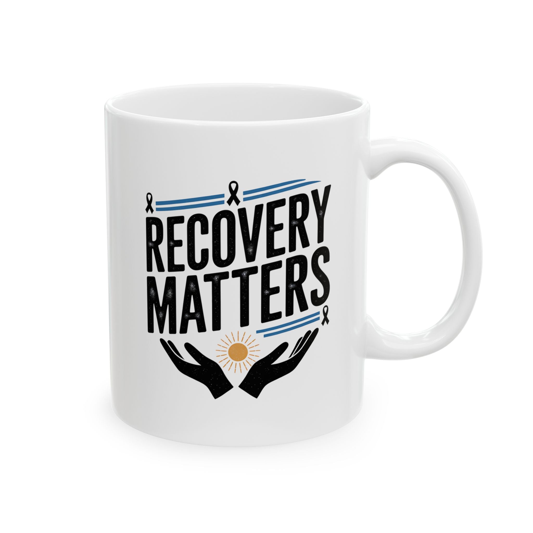 White Ceramic Mug - Recovery Matters for Sobriety Community