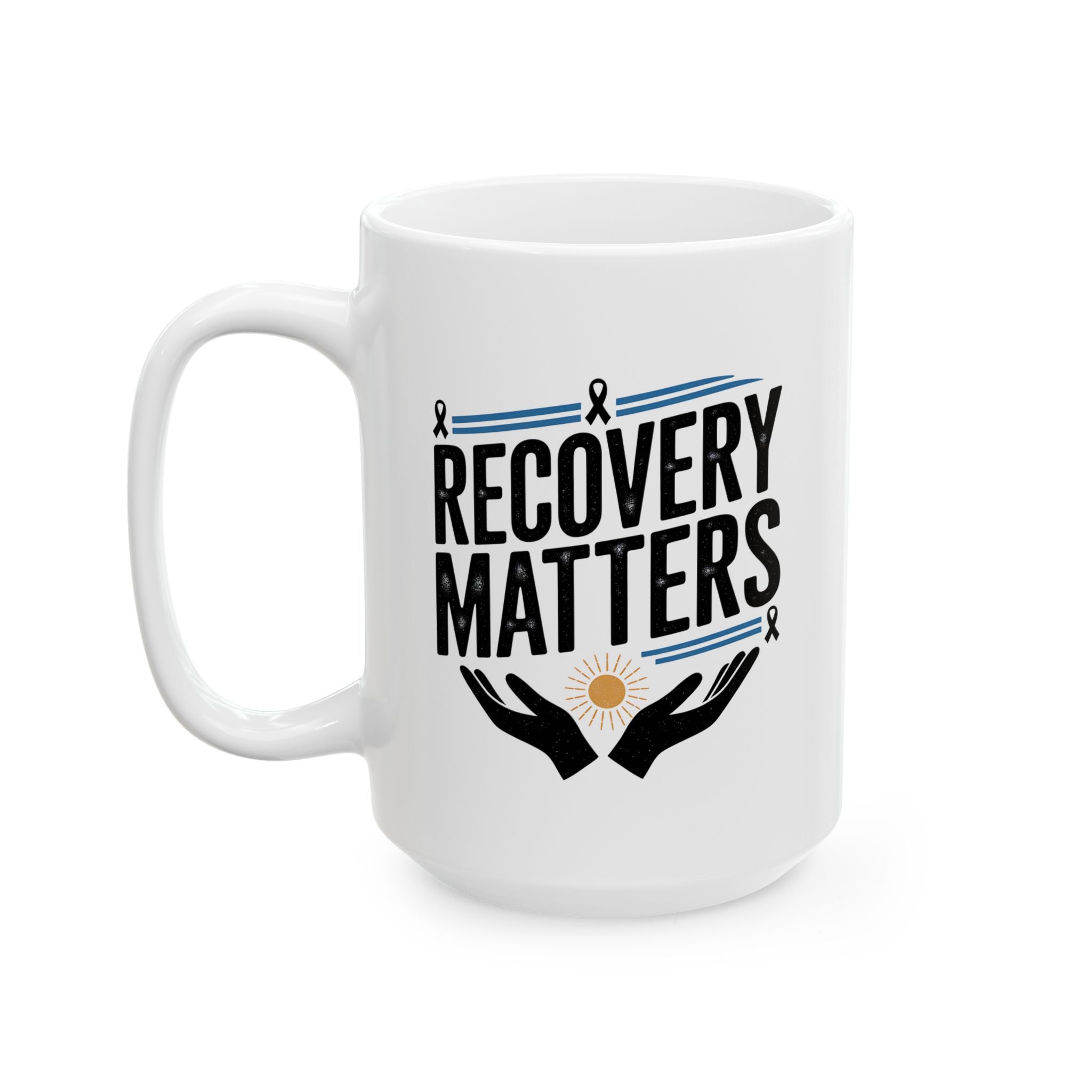 White Ceramic Mug - Recovery Matters for Sobriety Community