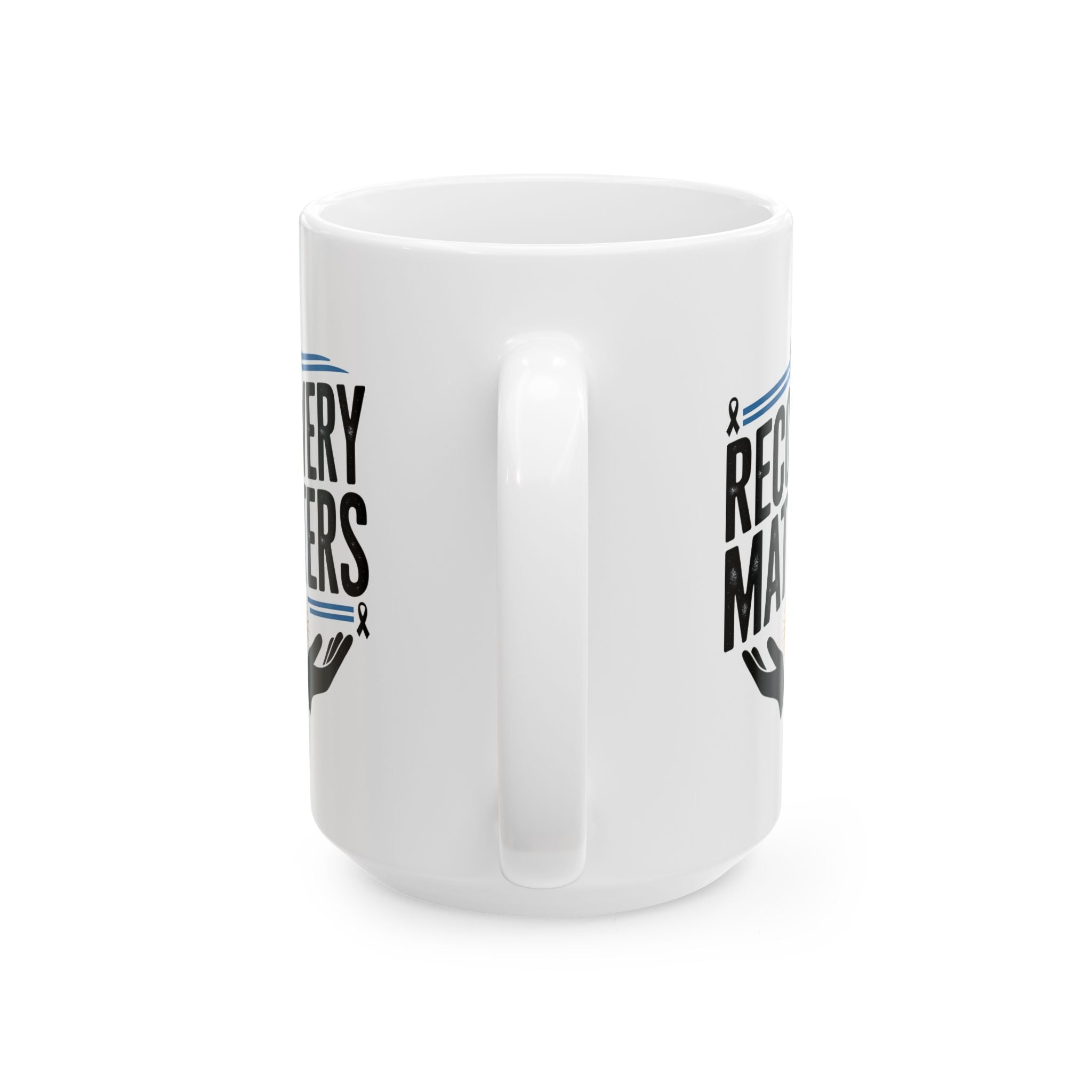White Ceramic Mug - Recovery Matters for Sobriety Community