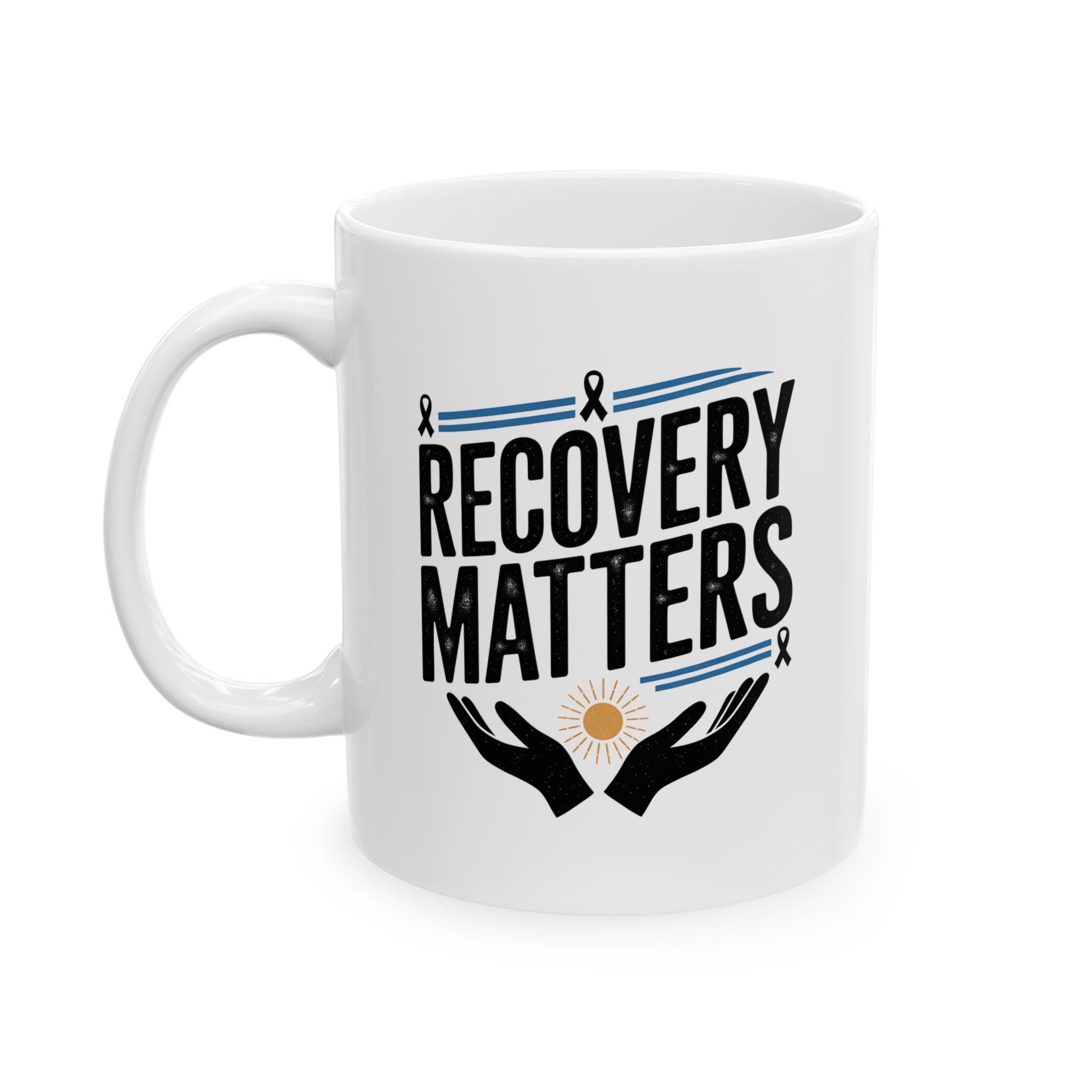 White Ceramic Mug - Recovery Matters for Sobriety Community